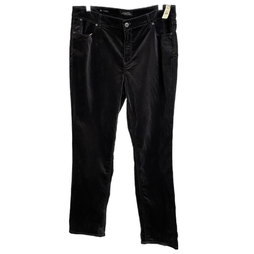 Talbots Womens Black Velvet Flawless Five-Pocket Straight‎ Leg Pants Size 14 NEW